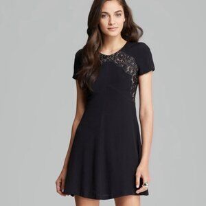 Rebecca Taylor Black Mini Dress with Lace Insets